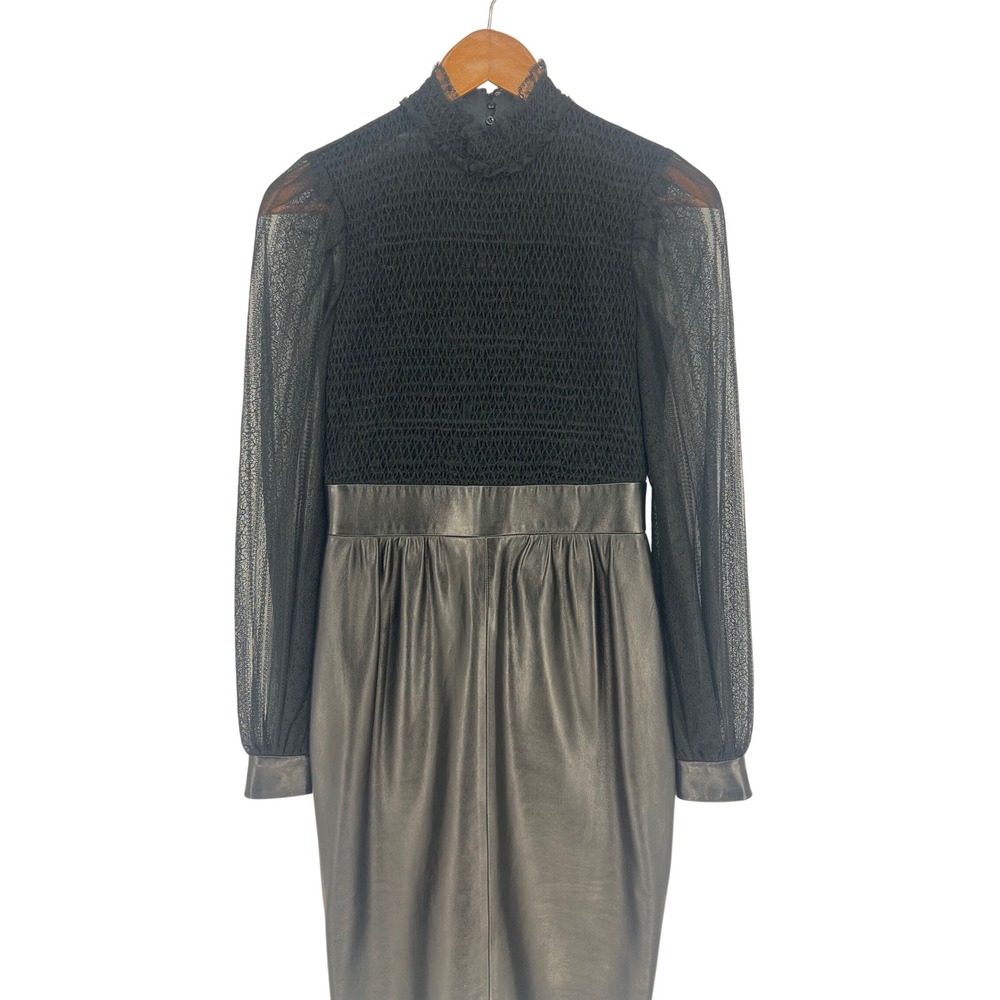 Valentino Lace Sheepskin Leather Midi Dress Black Italy Size 4 - Picture 6 of 14